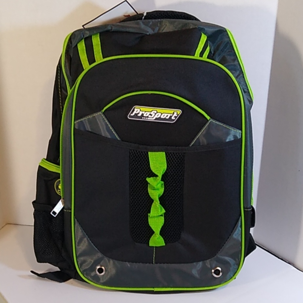 New School Backpack Black/Gray/ Lime green 17"